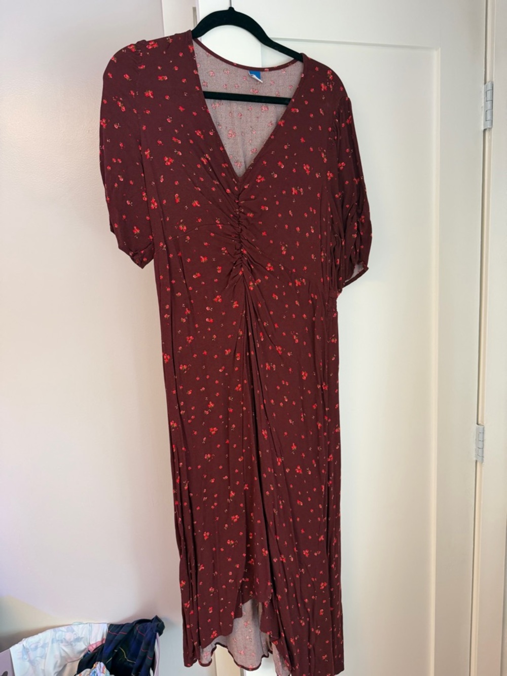 OLD NAVY Burgundy Floral Ruched V-Neck Midi Dress size xl